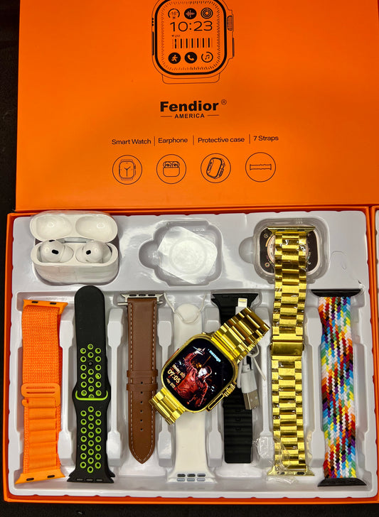 Fendior S300  7 Straps Smart Watch With Airpods (Special Chain And Leather Strap)