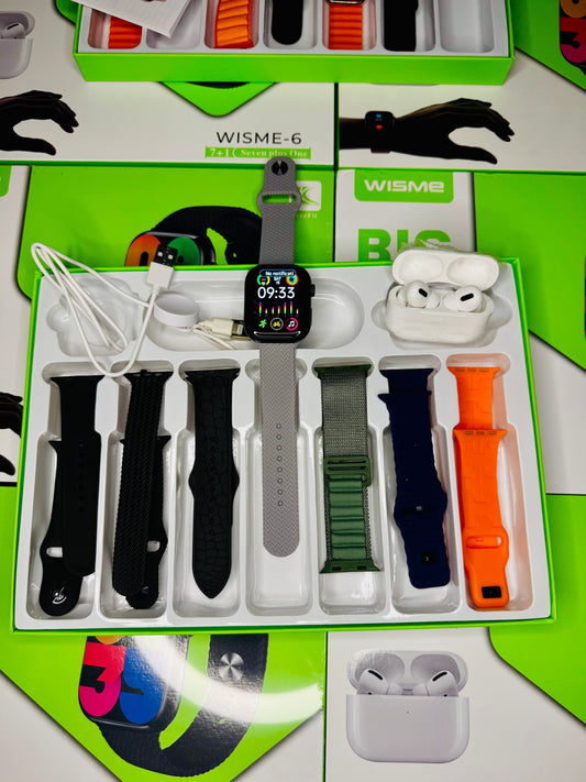 Special WisMe Smart Watch With 7 Straps And Airpods(Apple Copy)